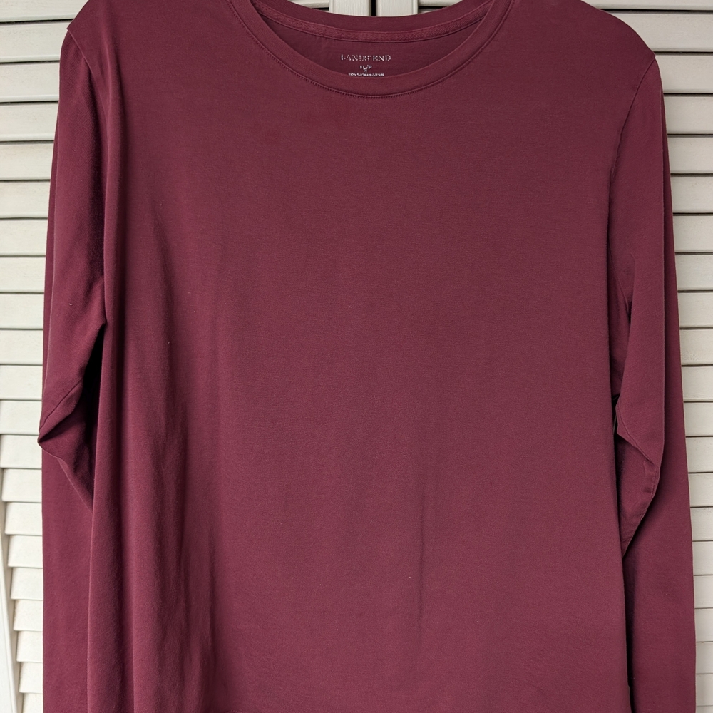 Lands' End Long-Sleeve Crewneck Tee - Burgundy